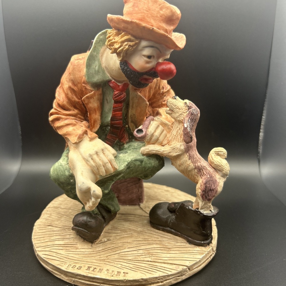 Vintage Clown Figurine Hobo 1993 Kinglet With Puppy 8"x6"‎